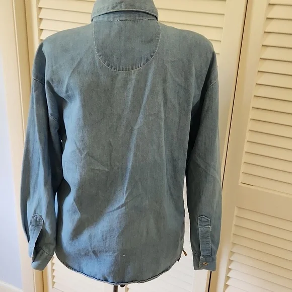 Maggie & Max Vintage Denim Fall Embroidered Button Down Size Medium - Picture 7 of 10